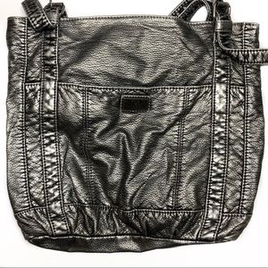 Gray/silver slouchy tote bag